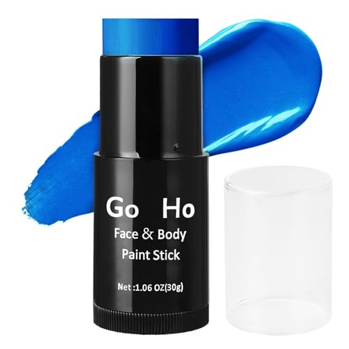 Go Ho Cream-Blendable Blue Face Paint Stick (1.06 Oz),Full-coverage Royal Blue Body Paint Stick for Adults Children Halloween Cosplay Avatar Smurf Clown FX Makeup,Waterproof Sport Blue Eye Black Stick