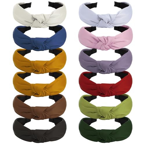 VELSCRUN 12 Pack Satin Hairbands for Women, Non Slip Wide Knotted Headbands, Hair Styling Accessories, Fashionable Hair Bands, Gifts for Sisters and Girls