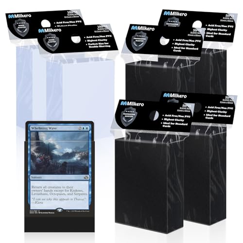400 Pack Card Sleeves, 200 Matte Black Trading Card Sleeve and 200 Inner Sleeves Ideal for Double-Sleeving, Perfect Fit Sleeves Compatible with MTG, TCG, Baseball, Football Cards.