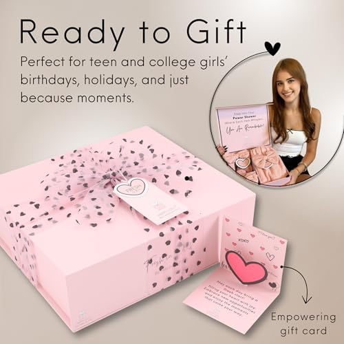 Happy Lolli Power Shower Gift Set – College Essential Bath Accessories for Women and Teen Girls – Includes Body Towel, Hair Towel, Wrist Bands, Headband, Face Sponge and More (Fresh in Pink)