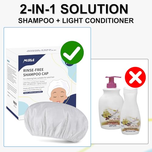2025 Shampoo Caps No Rinse, Portable Rinse Free Shower Cap that Shampoos for Home, Nursing Home, Outdoor Travel, Surgery, Hospitalization, Mobility Impaired and Seniors (12 Pack)