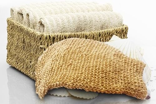 (4 Pack) Natural Exfoliating Hemp Bath Mitt Shower Gloves Loofah Washcloth Sponge Machine Washable Body Scrubber (ROUGHER Hemp)