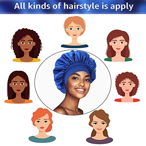 5 Pack Satin Bonnet Silk Bonnet for Sleeping Women, Hair Sleep Bonnets for Women, Wide Soft Band Large Sleep Cap for Curly Hair Braids