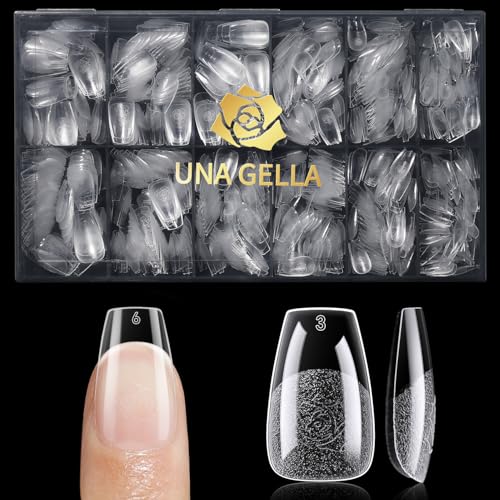 UNA GELLA Short Coffin Nail Tips, 600Pcs Short Gel Nails Tips Coffin Shape 12 Sizes Soft Gel Fake Nails Tips Pre-file Full Cover for Nail Extension Home DIY Salon with Box