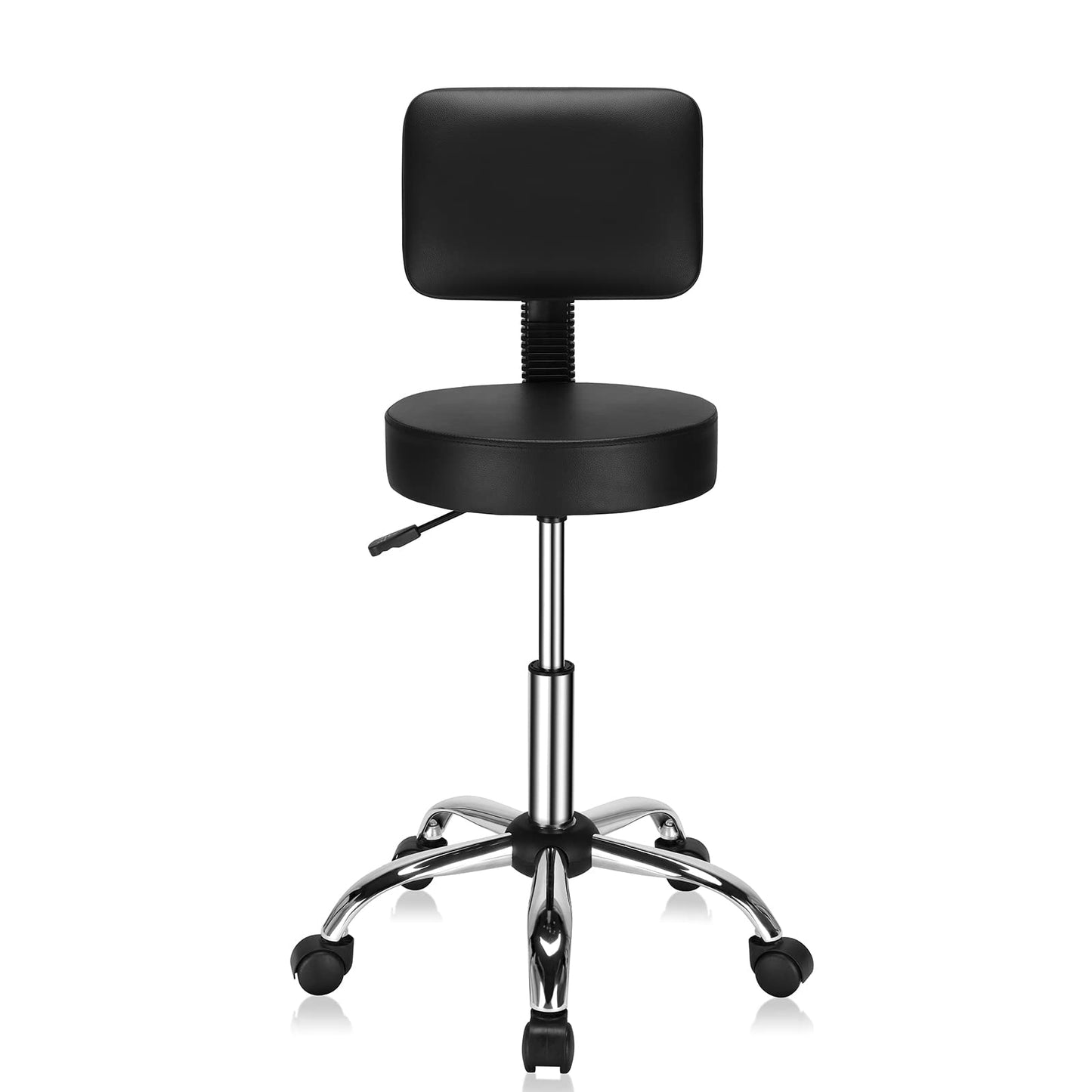 Bonnlo Hydraulic Gas Lift Rolling Adjustable Salon Chair Stool With Backrest, 360-Degree Rolling Wheels For Therapist Home Offic