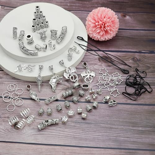 215 Pcs Viking Dreadlock Accessories Hair Charms Norse Runes Tube Beads Metal Clips Cuffs Rings Vikings Jewelry For Women Braid Accessories