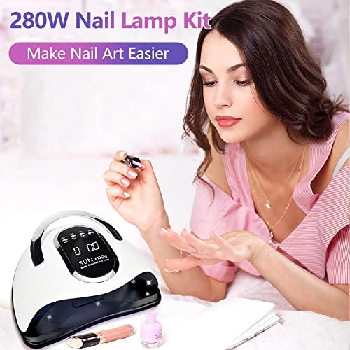 280W UV LED Nail Lamp, Fast Nail Curing Lamps for Home & Salon, 66 Beads Led Nail Dryer for Gel Polish with Automatic Sensor/4 Timer Setting, Handle Professional Nail Art Tools