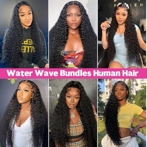 12A 3 Bundles Water Wave Human Hair (16 18 20 Inch) 100% Unprocessed Weave Brazilian Human Hair Bundles Full And Thick Virgin Hair Extensions Natural Color