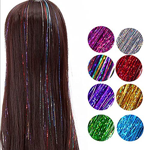 Hair Tinsel Kit, 16Color 47 Inches Glitter Heat Resistant Tinsel Hair Extensions Tensile with Hair Beads Wigs Tools & Accessories Tools Gift Set for Halloween Christmas Women Girls (16 COLOR KIT)