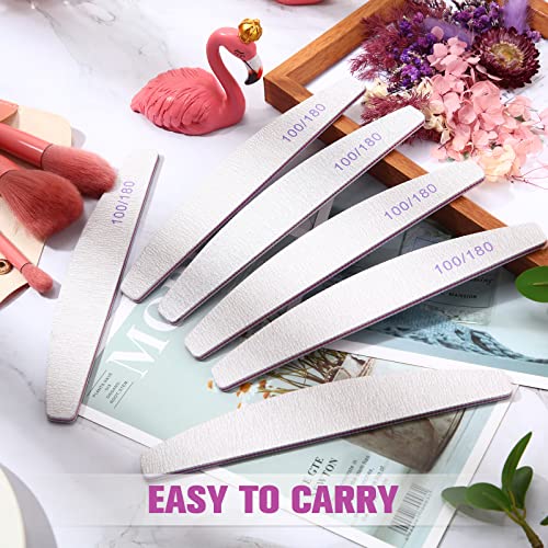 150 Pcs 100/180 Grits Nail Files Bulk Doubled Sided Emery Boards Reusable Curved Coarse Nail Buffers Manicure Tools for Acrylic Natural Toenails Home and Salon Use