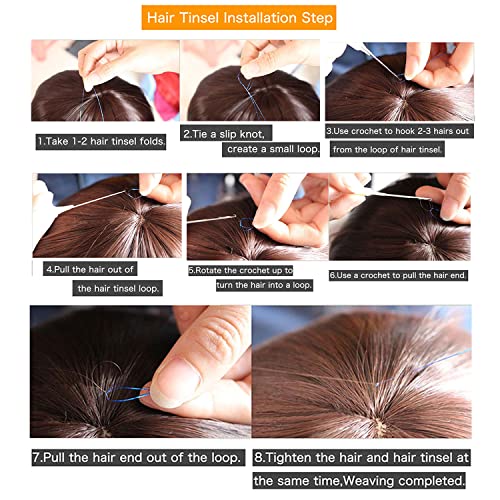 Hair Tinsel Kit 18 Colors, 3600 Strands 48 Inches Fairy Hair, Sparkling Hair Tensile for Christmas New Year Halloween Cosplay Party, Tinsel Hair Extensions with Tool