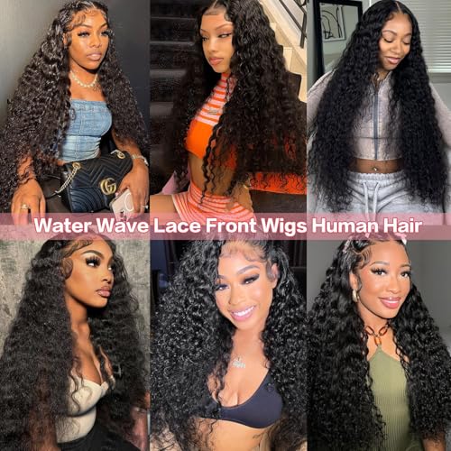 30 Inch Water Wave Lace Front Wigs Human Hair Wet and Wavy 13x6 HD Lace Front Wigs Human Hair Pre Plucked with Baby Hair 200 Density Deep Part Curly Wigs for Women Natural Color