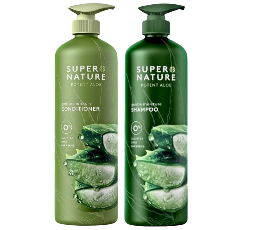 (2 PACK) Super Nature Potent Aloe Moisturizing (1) Shampoo and (1) Conditioner, 30 fl oz + XALEZ TM Specialty Box