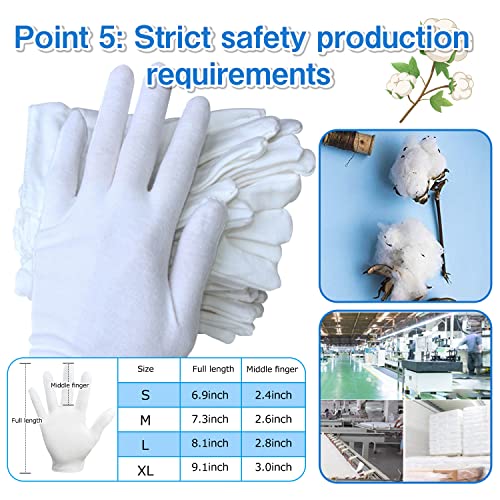 24Pcs Moisturizing White Cotton Gloves for Dry Hands Eczema Gloves for Kid and Women Stretchable Reusable Cloth Gloves(S)