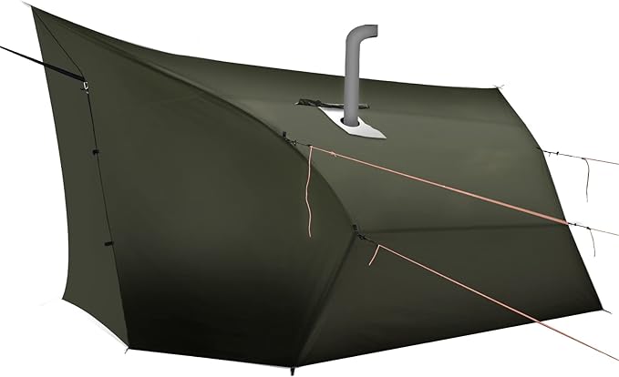 Onewind Penumbra Hot Tent, 14ft Camping Hammock Tarp for 4-Season, Waterpoof and Flame Retardant Hammock Rain Fly with Stove Jack for Winter, Outdoor Camping, OD Green