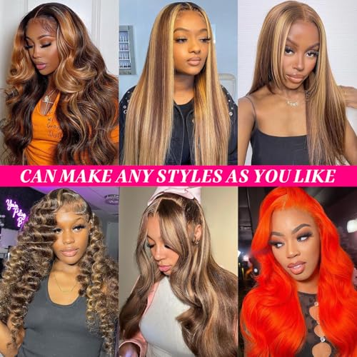 30 Inch Honey Blonde 13x6 Hd Lace Frontal Wig Human Hair 200% Density 13x6 Straight Ombre Lace Front Wigs Human Hair Highlight Honey Blonde Wig Pre Plucked with Baby Hair for Women