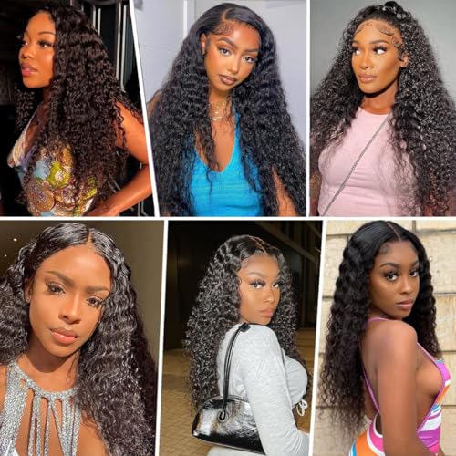 28 Inch 13x6 Deep Wave Lace Front Wigs Human Hair Deep Wave Frontal Wig 13x6 HD Lace Front Wigs Human Hair Pre Plucked 180 Density Glueless Virgin Deep Wave Wig for Women Natural Color