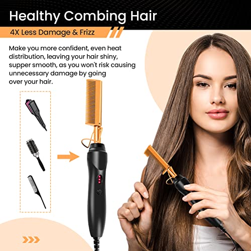 Hot Comb Set 7Pcs, Electric Hair Straightener Pressing Comb for Black Hair, Hot Comb Set with Wig Wax Stick, Lace Band, Rat Tail Comb &Salon Clips