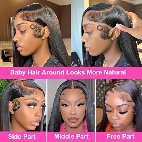 13x6 Lace Front Wigs Human Hair 200 Density Straight 13x6 HD Transparent Lace Frontal Glueless Wig Bralizian Human Hair Tiny Knots Natural Hairline with BabyHair (1B Black, 30 Inch)