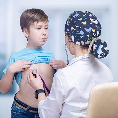 Honoson 6 Pcs Scrub Caps Women Nursing Hats with Buttons Adjustable Bouffant Nurse Hats Ponytail Holder Bouffant Turban