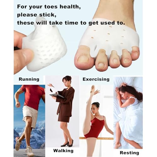 4 Pairs Silicone Toe Separators, Bunion Corrector Cushion, Metatarsal Pads, Ball of Foot Cushions, Breathable Soft Gel Foot Cushions for Men Women Straighten Overlapping Toes, Realign Crooked Toes