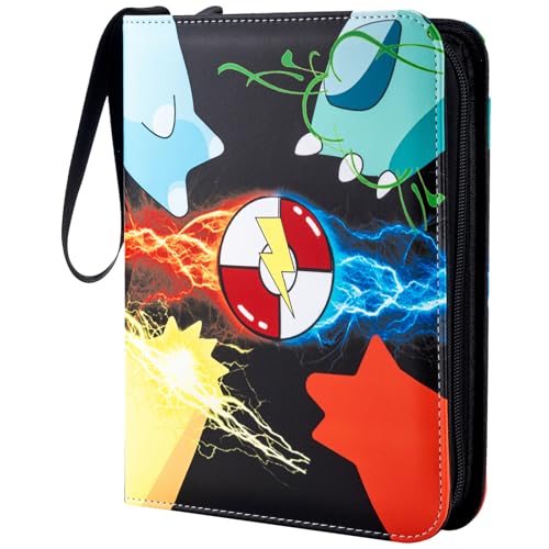 Card Binder 4 Pocket with 50 Removable Sleeves-Can Hold 400 Cards,3-Ring Zipper Sports Book is Gifts for Boys and Girls