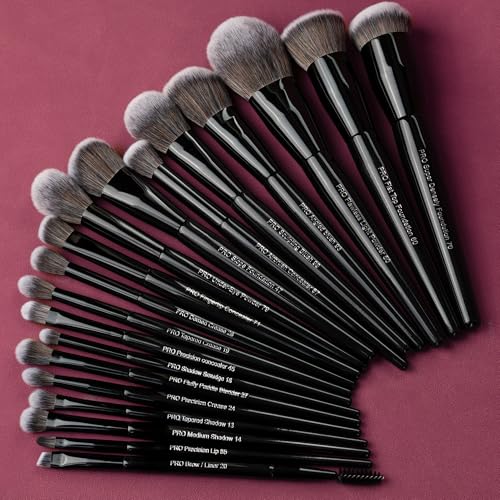 Bueart Design 19Pcs Professional Grade Labeled Makeup Brushes Set, Large Foundation Powder Contour Concealer eyeshadow Blush EyeLiner Make up Brushes,Premium Synthetic hair,Vegan Cruelty-free
