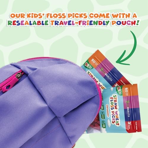 Biodegradable Kids Flossers - Dental Floss Picks for Children | Fluoride & Plastic-Free | Colorful & Fun Animal Floss Sticks | Eco Friendly, Vegan, Natural (Strawberry - 200 Pack)