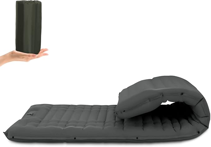 Inflating Sleeping Pad for Camping.4.5 in Thick Sleeping Mat .Compact Waterproof Camping Air Mattress with Pillow.Foot Pressure Inflatable Camping Pads for Backpacking & Hiking. (Grey), Gery