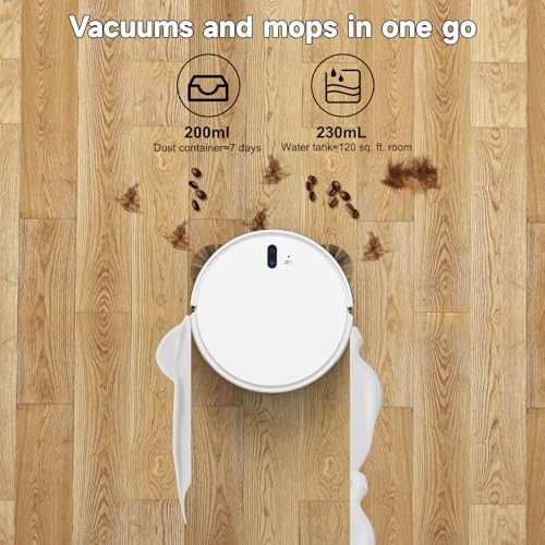 Timnbo L200s Robot Vacuum Cleaner and Mop Touchless Vacuum Automatic Vacuum Robotic Self-Charging Ideal for Pet Hair Hard Floor, White