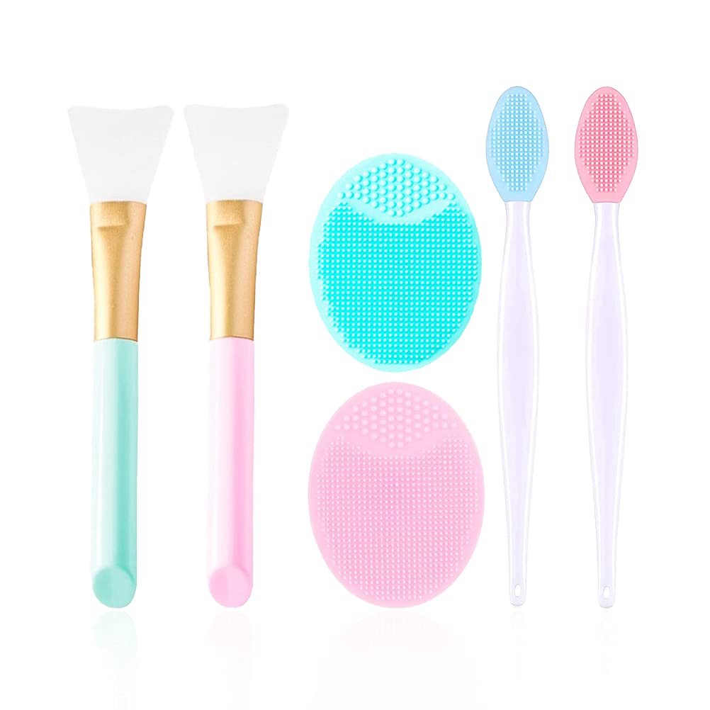 2Pcs Silicone Face Mask Brush 2Pcs Face Scrubber And 2Pcs Exfoliating Lip Brush