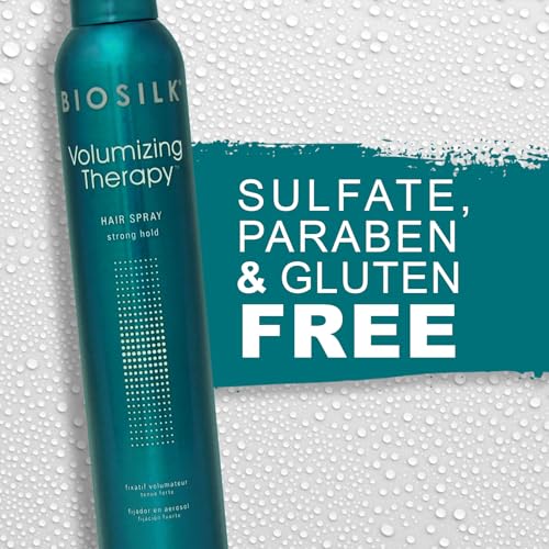 BioSilk Volumizing Therapy Strong Hold Hair Spray, Provides Extra Volume, Strength & Shine, Helps Styles Last, Sulfate, Paraben & Cruelty-Free, 10 Oz