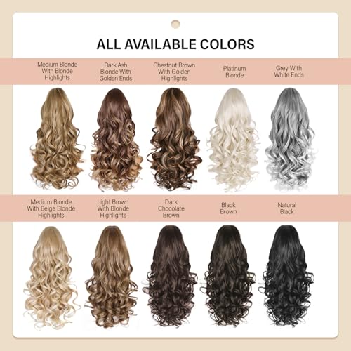 24 Inch Ponytail Extension, Clip on Ponytails for Women, Long Curly Wavy Ponytail Extensions for Women, Synthetic Layered Pony Tails Hair Extensions (Color: Chestnut Brown With Golden Highlights)