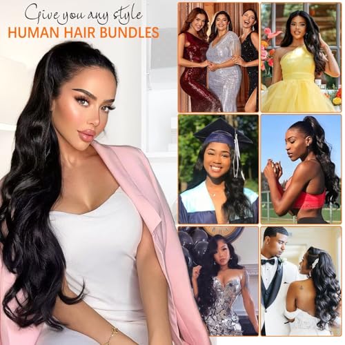 12A Human Hair Bundles 26 28 30 Inch Body Wave Bundles Human Hair 100% Unprocessed Brazilian Virgin Hair 3 Bundle Weave Human Hair Extensions Real Human Hair for Women Natural Black