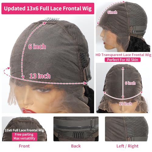 30 Inch 13x6 Lace Front Wigs Human Hair Water Wave 200 Density 13x6 HD Full Lace Frontal Wigs Pre Plucked Wet and Wavy Glueless Deep Curly Human Hair Wigs for Women Natural Black