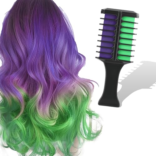 Hair Chalk for Kids Girls, Green Purple Temporary Hair Color Dye, Washable Hair Chalk Comb - Kids Hair Dye Makeup For Party Halloween Christmas Birthday Cosplay Festivals
