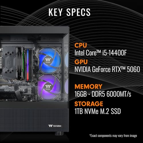 Thermaltake LCGS View i1460-170 Gaming Desktop (Intel Core™ i5-14400F, ToughRam 16GB DDR5 6000MT/s RGB Memory, NVIDIA GeForce® RTX 5060, 1TB NVMe M.2, WiFi, Windows 11) V17B-B760-560-LCS