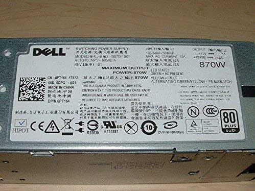 Genuine OEM 870W Power Supply Unit PSU Compatible with Dell PowerEdge PE R710 T610 Server 870-Watt High Output Redundant Module Model N870P-S0 NPS-885AB Delta 330-3475 PT164 7NVX8 YFG1C VT6G4
