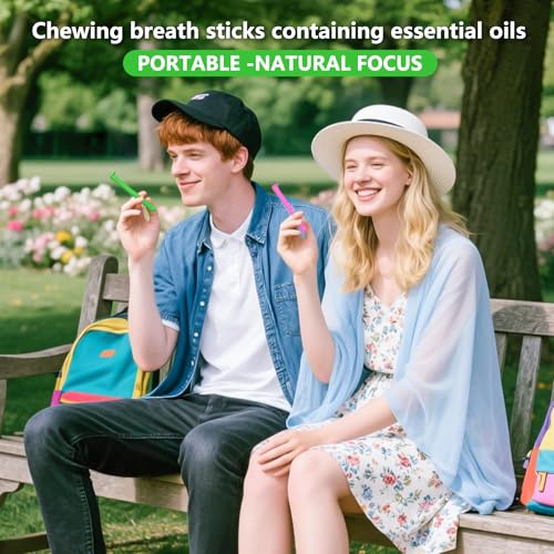 3PCS Chewable Essential Oil Breath Stick, Chewable Breather Stick for Fresh Breath, Portable Breath Freshener with 9 Replacement Cores, Chewable Essential Oil Breath Stick Travel-Friendly