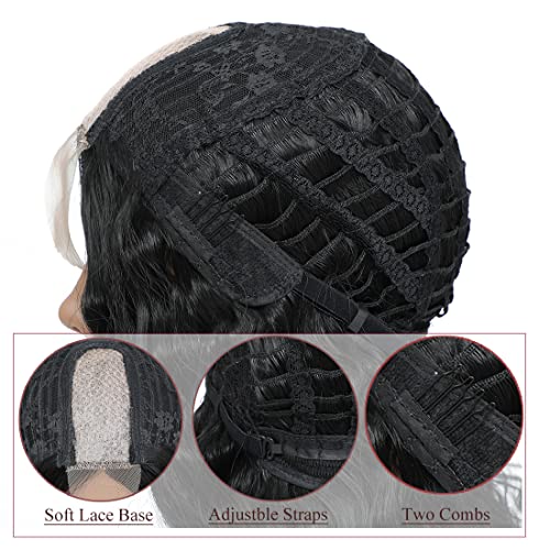 30 Inch Synthetic Curly Wigs for Women Long Black Hair Wig Lace Front 4" Simulated Scalp Natural Loose Deep Wave Crimps Curls Wig As Hair Replacement Wigs 1B