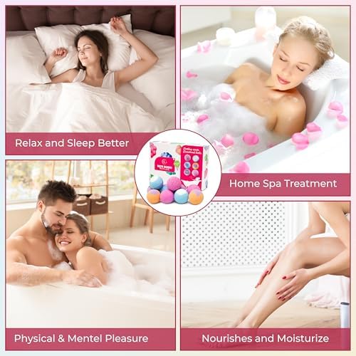 12 Extra Large Organic Bath Bombs Gift Set for Women - Moisturizing Shea Butter & Essential Oil Infused Shower Lush Bathbombs kit for Girls, Bath Balls & Birthday Gifts for Women