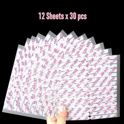360 pcs EASY TEAR Adhesive Tabs for Press on Nails Display, Clear Removable Double Sided Gel Glue Mounting Sticky Tape for Nail Art/Packaging/Storage/Practice/Supplies 30 pc x 12 sheets