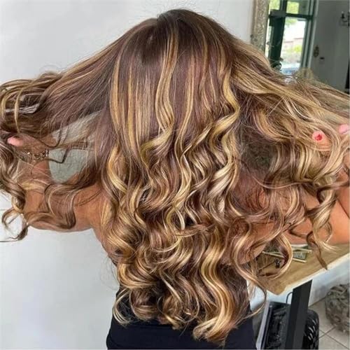 Highlight Ombre 13x6 Lace Front Wig Human Hair 28 Inch Body Wave Honey Blonde Glueless HD Transparent Lace Frontal Wigs for Women 180 Density Human Hair Pre Plucked with Baby Hair