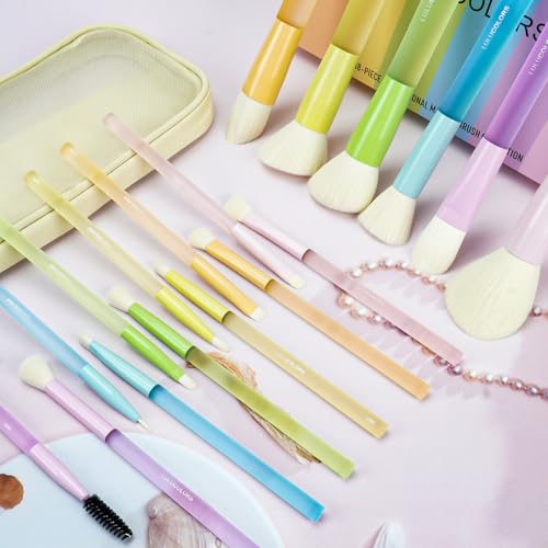 18-Pcs Makeup Brush Set for Beginners - Travel-Friendly with Soft Arthritis-Friendly Handles & Non-Shedding Bristles | Includes Storage Bag, Eyeshadow Brushes & Sponges (Multi-Color)
