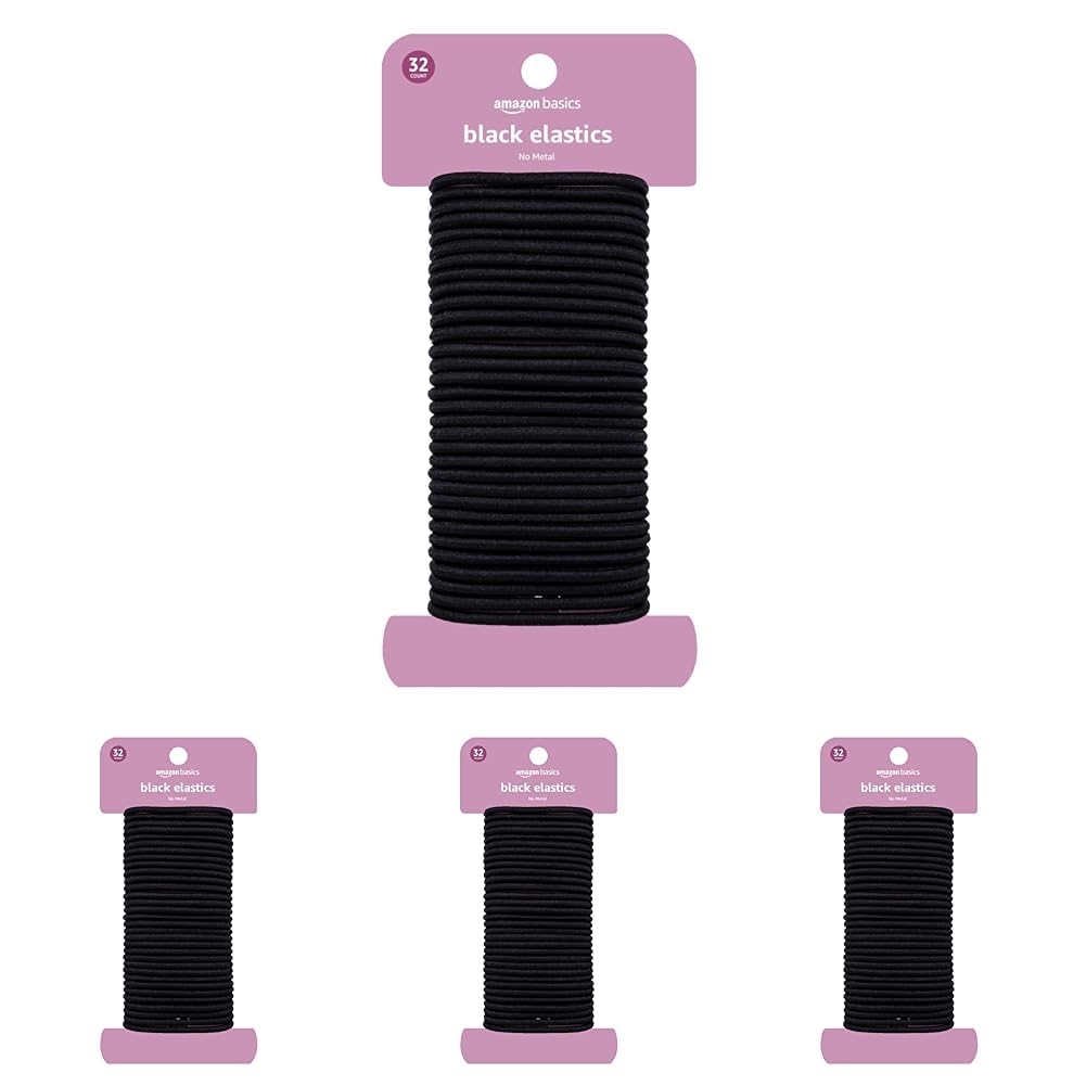Amazon Basics Elastics Black 32 Count (Pack of 4)