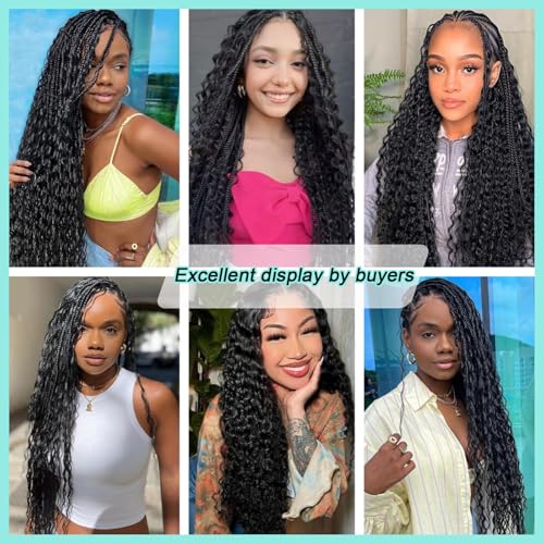 Human Braiding Hair Mix Synthetic Curly Boho Hair for Braiding, 20 Inch Boho Braids 4 Bundles 110g/Bundle Wet and Wavy Deep Wave Bulk Extensions for Black Women (1B, 20 Inch 4 Bundles)