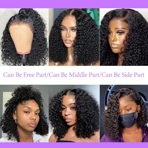 14 Inch Bob Wig Human Hair 13x6 Frontal Lace Wig 200% Density HD Lace Front Wigs Human Hair Pre Plucked Short Bob Wigs for Black Women 100% Real Human Hair Curly Natural Black