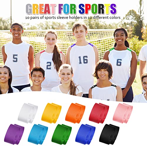 10 Pairs Sports Softball Shirt Ties in 10 Solid Colors - Straps, Holders, Clips for Sleeves, Gymnastics, Soccer
