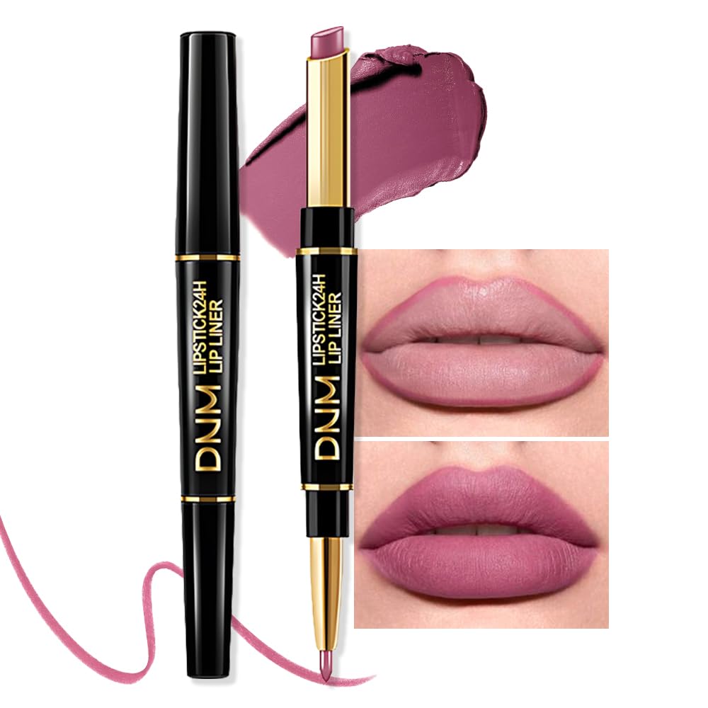 HHLTOH 2-in-1Light Plum Rose Lip Liner & Lipstick Set Kit for Women, Matte Lips Kit with Lip Liner Lip Stains Long Lasting Waterproof 24 Hour Lipstick and Lip Liners Combo Lipliners Pencil Set 24