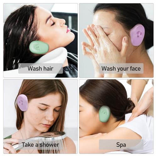 4 Pairs Silicone Ear Covers for Hair Dye, Shower, Swimming - Reusable Ear Protectors for Home and Salon Use (Purple and Green)